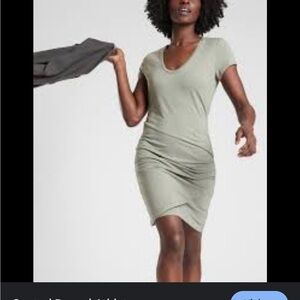 Athleta Central Teeshirt Dress Light Green Soft Lightweight Ruched Small